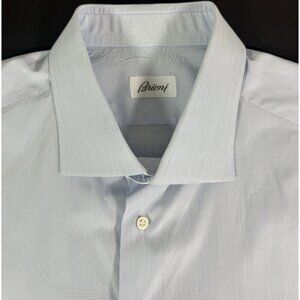 Brioni Dress Shirt Mens Luxury Cotton Size 47 18.5 Made In Italy Cutaway Collar